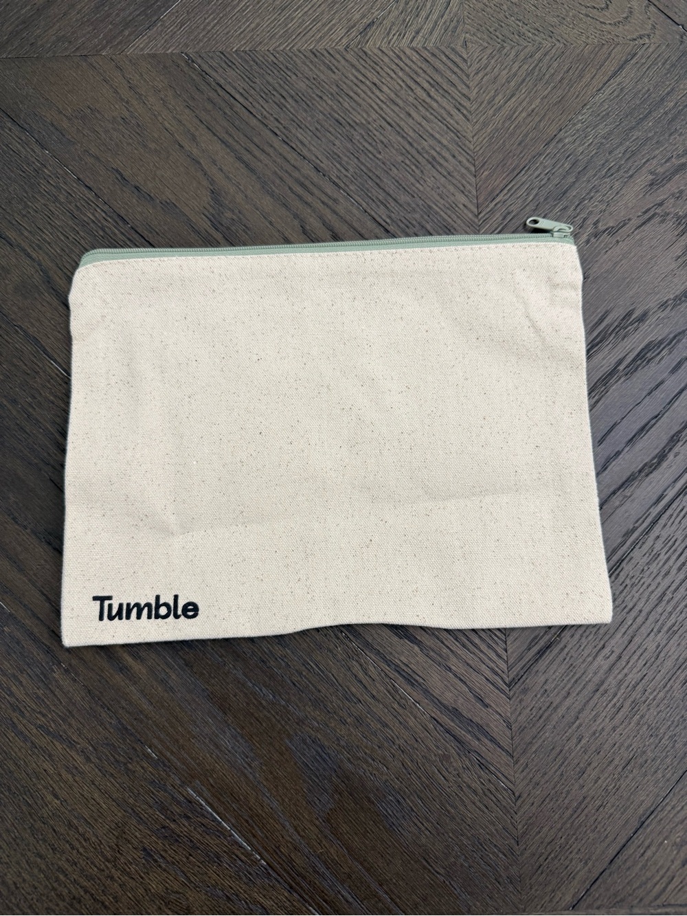 Tumble Canvas Zip Pouch in Natural with Sage Zipper